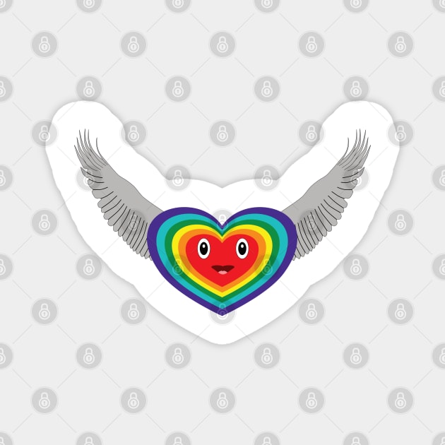 Cartoon of a heart with rainbow colors, flying Magnet by GiCapgraphics