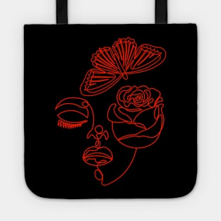 Woman With Flowers Line Art Abstract Line Women Tote