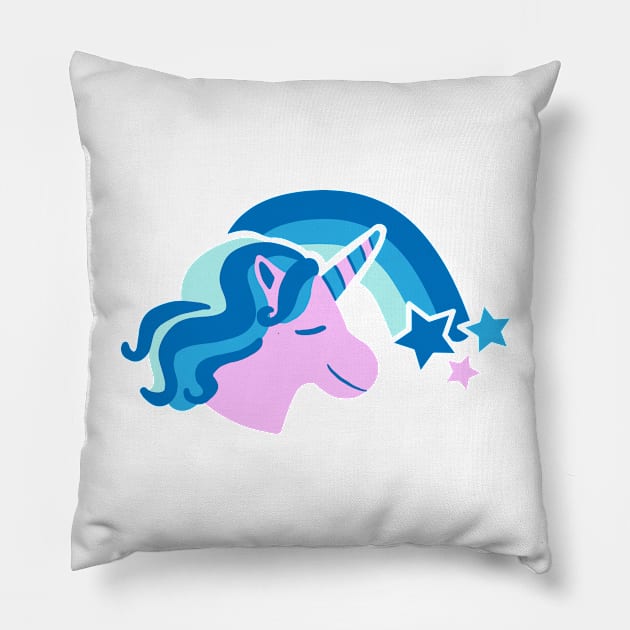 Cute Unicorn with Rainbow (blue/purple) Pillow by designminds1