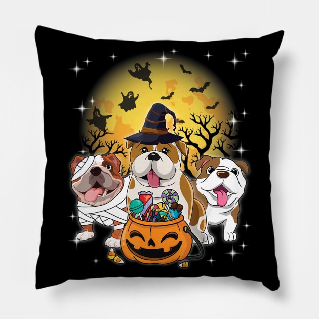 English Bulldog Mummy Witch Dog Moon Ghosts Halloween Pillow by adrinalanmaji