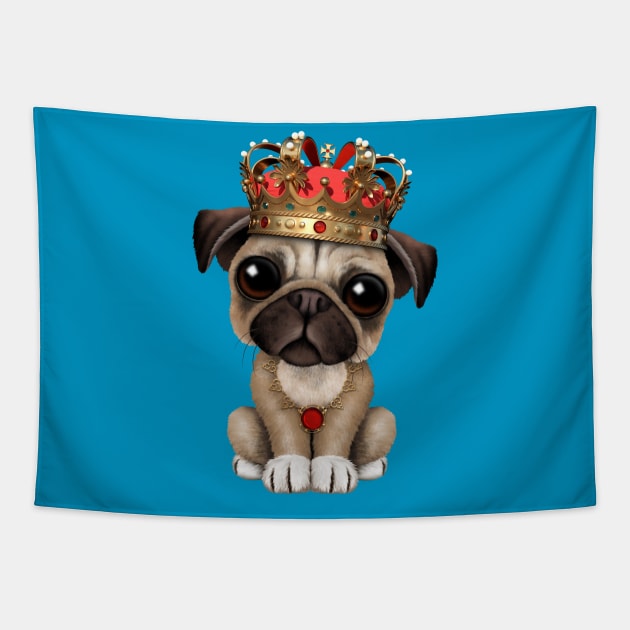 Cute Pug Puppy Wearing Crown Tapestry by jeffbartels