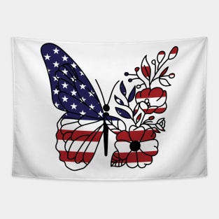 American Flag with Floral Butterfly, 4th of July Tapestry