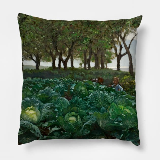 Children Playing in the Garden by August Malmstrom Pillow by Classic Art Stall