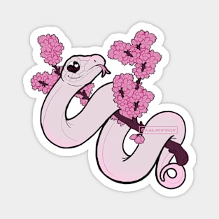 Cute Cherry Blossom Snake: White Magnet