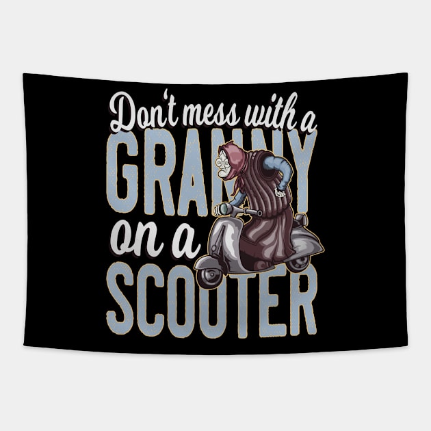 Funny Granny on a Scooter Tapestry by Foxxy Merch