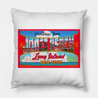 Greetings from Jones Beach, Long Island, New York - Vintage Large Letter Postcard Pillow