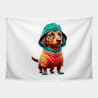 Cozy Charm: Sweet Dachshund in a Soft Salmon Sweater Tapestry