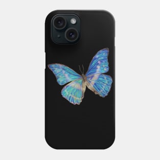 Blue Morpho Butterfly Hyperrealism Colored Pencil Drawing Phone Case