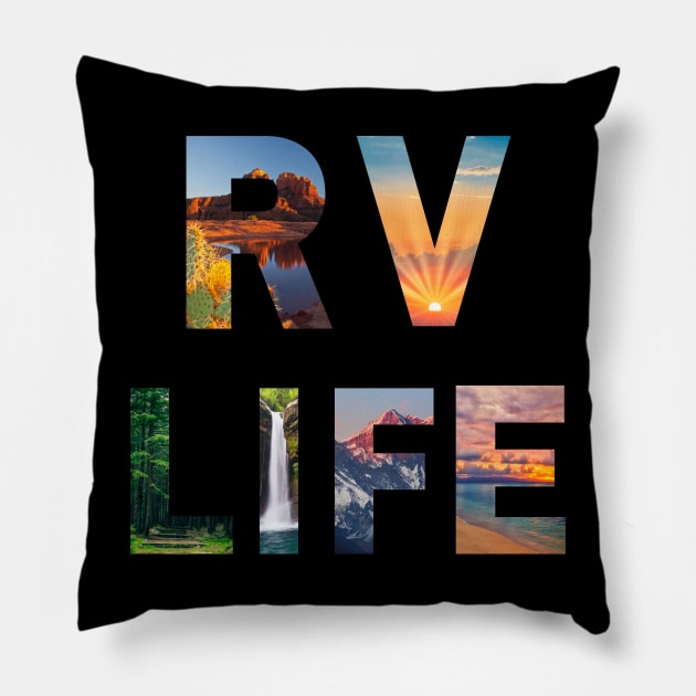 RV Life Camping Adventure Images Pillow by Diesel Pusher Designs 