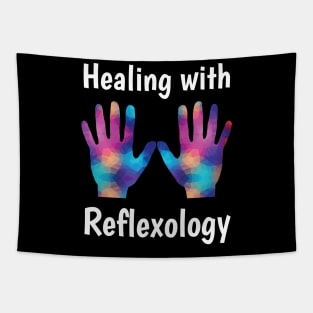 Healing with Reflexology (white text) (hands) Tapestry