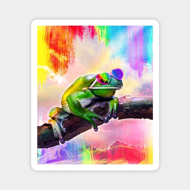 Rainbow Frog Wearing Love Heart Glasses Magnet by Random Galaxy