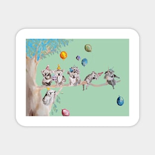 Koala Watercolor Painting, The Koalas Birthday Party - on Mint Green Magnet