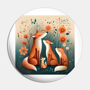 Graceful Fox Family in a Spring Forest Pin