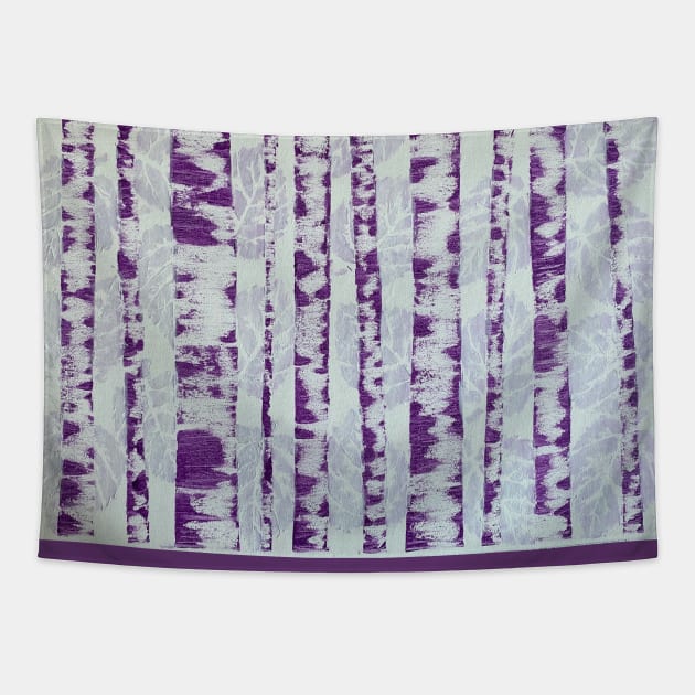 Purple Birch Trees on Leaf Background Tapestry by J&S mason