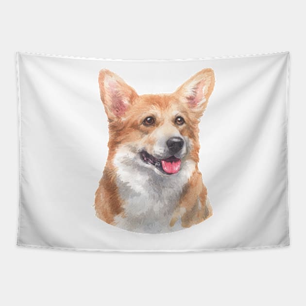 Happy Pembroke Welsh Corgi Watercolor Art Tapestry by doglovershirts