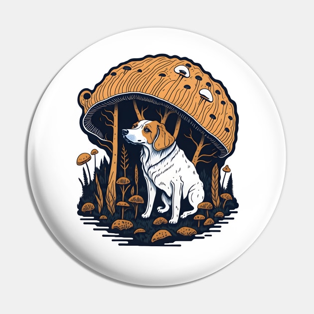 Dog Under A Mushroom Pin by MonkeyStuff