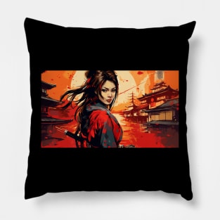 Female Samurai - Design 11 Pillow