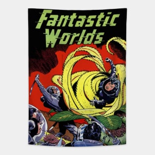 Fantastic Worlds: Retro Comic Book Cover Art Tapestry