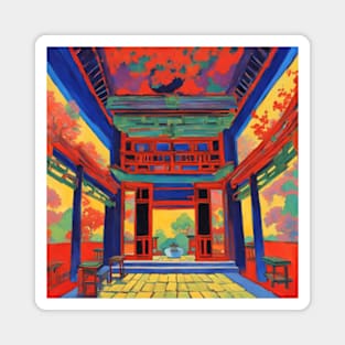 interior of japanese temple in fauvism artsyle Magnet