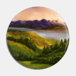 Sunset Mountains Landscape Oil Painting Pin