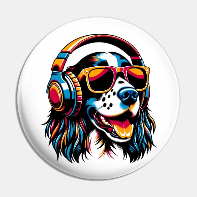 English Springer Spaniel Smiling DJ with Energetic Beats Pin by ArtRUs