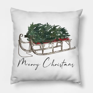 Vintage Sleigh Christmas Tree Pillow