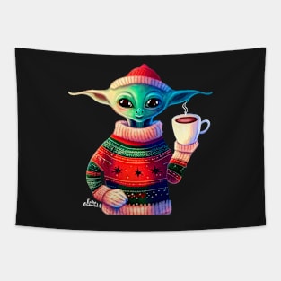 Christmas Funny Alien Wearing Sweater Tapestry