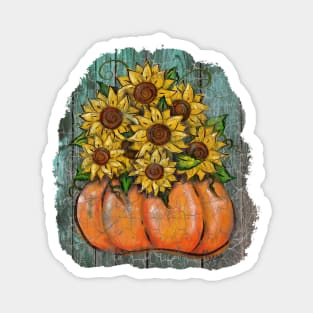 Sunflowers in Pumpkin Crackled Wood Magnet