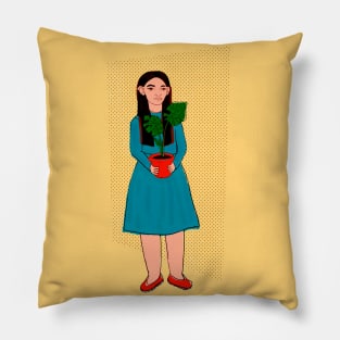 Girl with plant Pillow