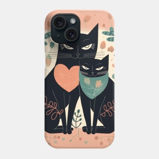 "Sweetheart Kitties" - A charming and romantic flat illustration of two cats in love with less saturated colors and black outlining. Phone Case