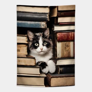 Cat and Books Tapestry