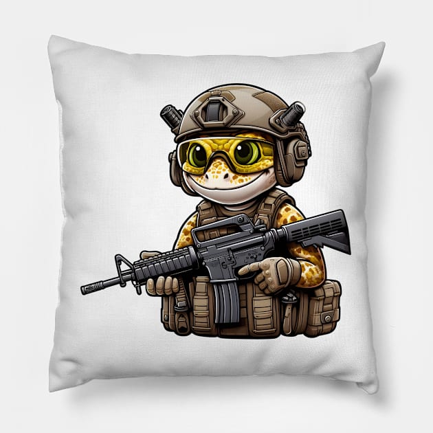 Tactical Gecko Pillow by Rawlifegraphic