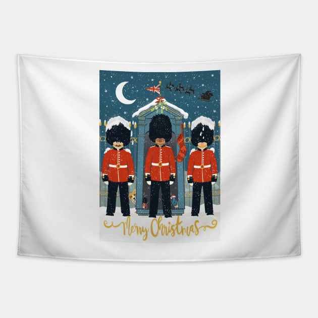 The King’s Royal Guard waiting for Santa in the snow Tapestry by NattyDesigns