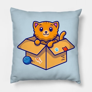 Cute Cat In Box Cartoon Vector Icon Illustration Pillow