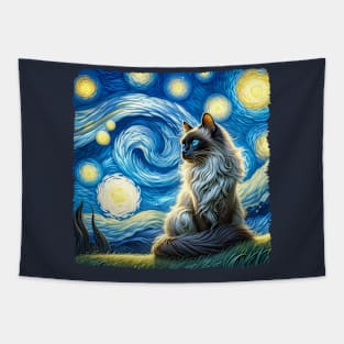 Balinese Starry Night Inspired - Artistic Cat Tapestry