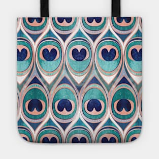 Peacock Feathers Eye // pattern // teal blue and metal coral rose Tote