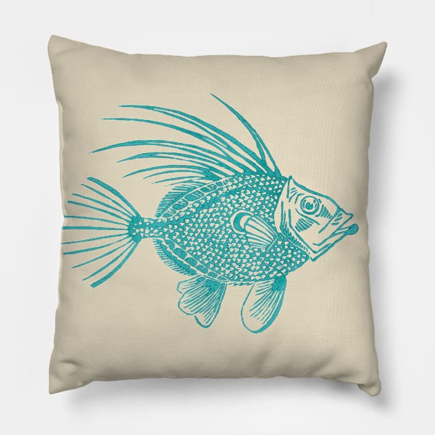 Blue John Dory Linocut Fish Pillow by ElenaCasiglio