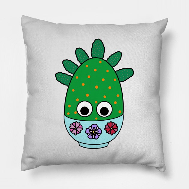 Cute Cactus Design #253: Tuna Cactus In Floral Bowl Pillow by DreamCactus