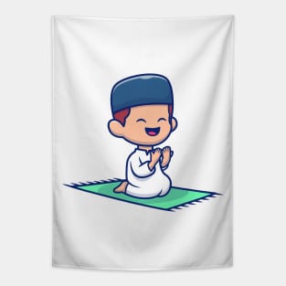 Cute boy moslem sitting and praying Tapestry