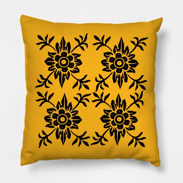 Black Floral Pattern Pillow by TheDaintyTaurus