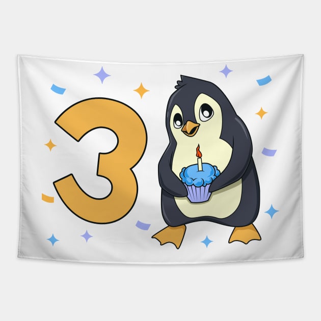 I am 3 with penguin - kids birthday 3 years old Tapestry by Modern Medieval Design