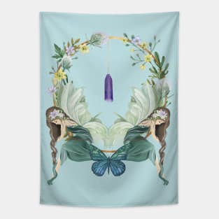 Golden Fairy Circle With Flowers And Crystals Tapestry