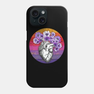 human heart sunset vintage style, anemones anatomy  floral art Phone Case