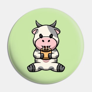 Cute Cow Drinking Hot Chocolate Pin