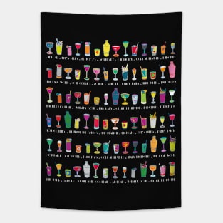 Line em Up! - Prohibition Cocktails pattern on black Tapestry