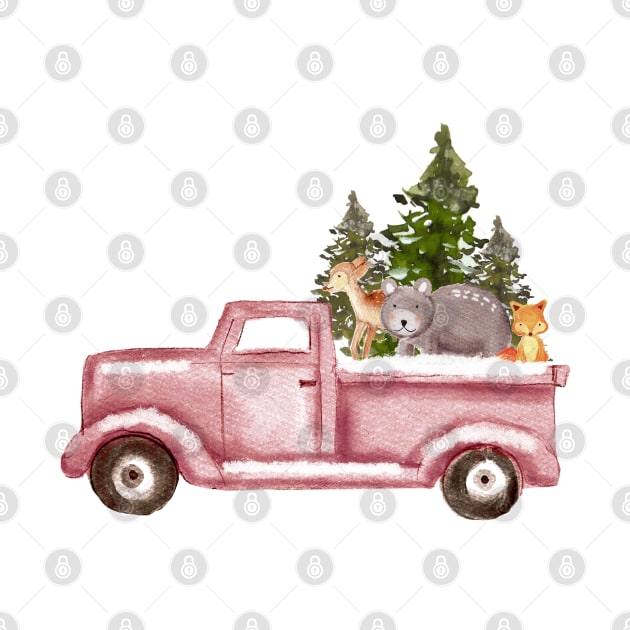 Christmas Truck with Reindeer and Tree by Peach Lily Rainbow