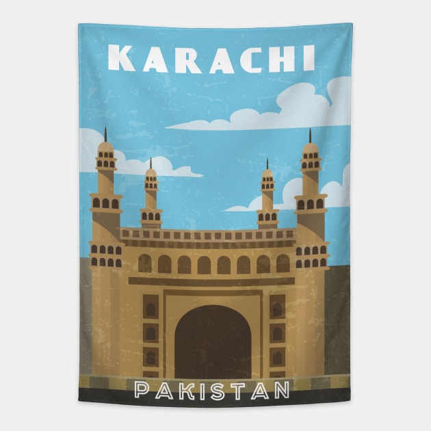 Karachi, Pakistan.Retro travel poster Tapestry by GreekTavern