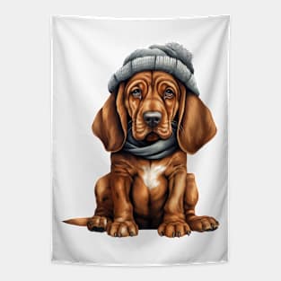 Winter Bloodhound Dog Tapestry