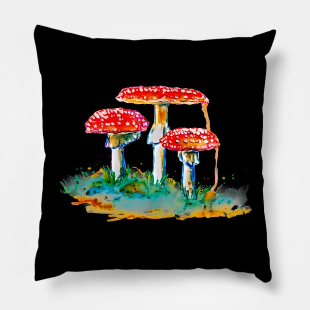 Three Red Mushrooms Pillow by beaugeste2280@yahoo.com