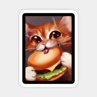 Cat eating Burger Magnet